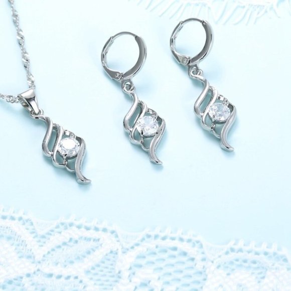 🌟 Hoop 925 Sterling Silver Necklace With Earrings Set Spiral - Picture 4 of 7